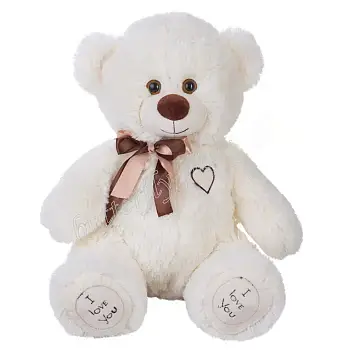 Белый плюшевый мишка с бантом